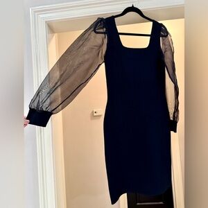 House of Harlow Black Dress with Sheer Puff Sleeves Size Small